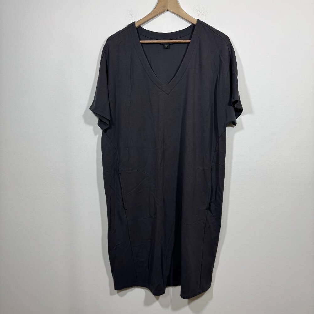 J. JILL Wearever Collection Dark Gray V-Neck Short Sleeve Shift Dress Sz XL